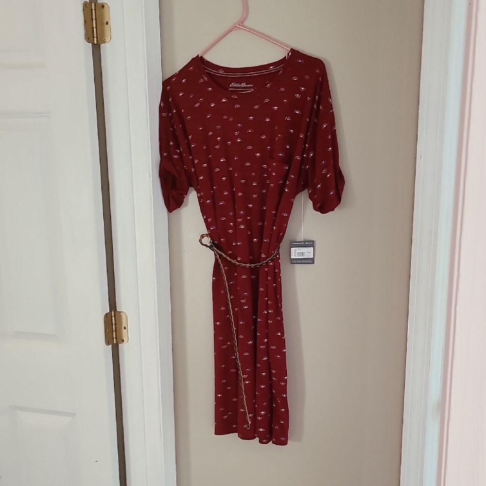 NWT: Eddie Bauer Red Patterned Midi Dress - Picture 2 of 6